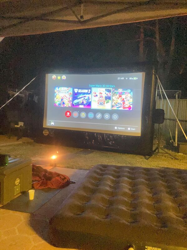 backyard cinema playing nintendo switch gaming
